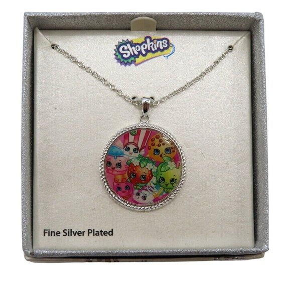 Shopkins Fine Plated Silver Character Image Round Pendant Charm Necklace NEW - Picture 1 of 5